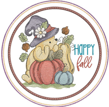 Happy Fall Winnie Hot Pad - Embroidery Designs