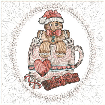 Cocoa Gingerbread Quilt Block - Fits a  5x5", 6x6", 7x7", 8x8" & 10x10"  Hoop - Machine Embroidery Designs