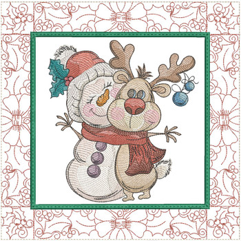 Winter Pals Quilt Block - Fits a   6x6",  8x8" & 10x10"  Hoop - Machine Embroidery Designs