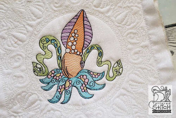 Whimsical Squid Quilt Block-Fits a  5x5", 6x6", 7x7", 8x8" & 10x10"  Hoop - Machine Embroidery Designs