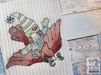 Gnome on Cardinal - Embroidery Designs & Patterns