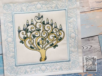 9 Candle Menorah Quilt Block - Machine Embroidery Designs