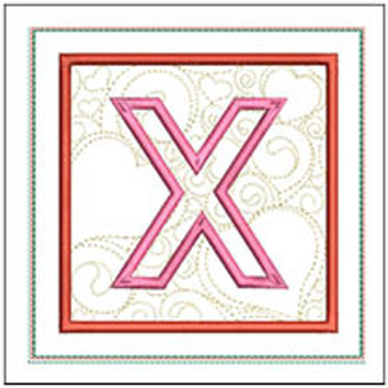 Hearts ABCs Coaster- X - Fits a 5x7" Hoop - Machine Embroidery Designs