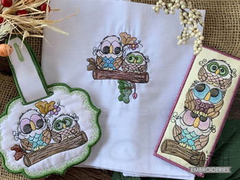 Owls on Branch Bundle   - Instant Downloadable Machine Embroidery - Light Fill Stitch