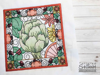 Artichoke Block  - Fits into a 5x7 & 6x10, 8x8" hoop - Instant Downloadable Machine Embroidery - Light Fill Stitch