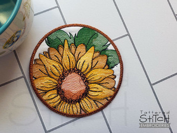 Sunflower Coaster - Fits into a 4x4 & 5x7" Hoop -  Instant Downloadable Machine Embroidery - Light Fill Stitch