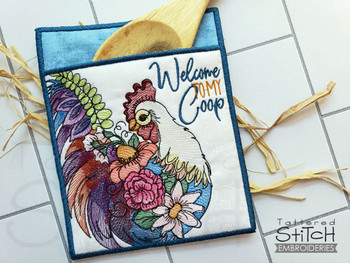 Floral Chicken Potholder - Machine Embroidery