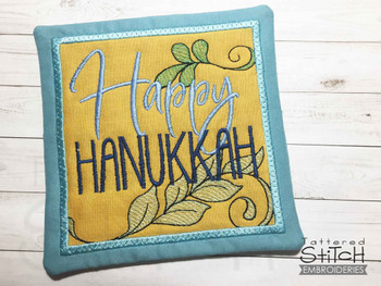 Happy Hanukkah Mug Rug - Fits a 5x7" Hoop - Machine Embroidery Designs