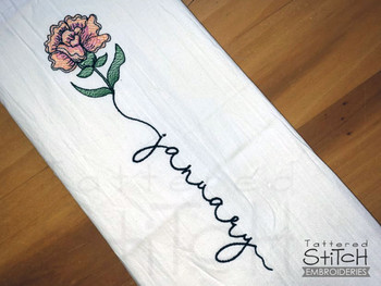 January Carnations - Birth Month Flowers Bundle - Embroidery