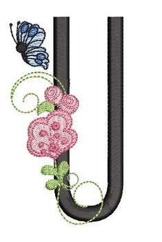 Rosebud Butterfly Font ABCs - U - Embroidery Designs