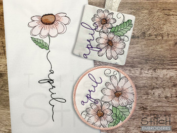 April Daisies Sachet - Birth Month Flowers  - Machine Embroidery
