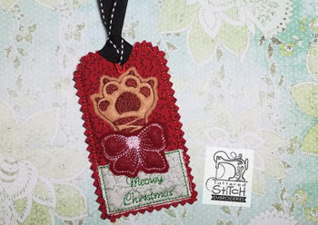 Meowy Christmas Gift Tag - Machine Embroidery Design.  4x4" In the Hoop - Instant Download - Raw Edge Applique