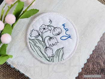  May - Lily of the Valley - Birth Month Flowers Coaster - Machine Embroidery