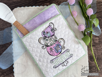 Teacups Saturday Pot Holder - Embroidery Designs