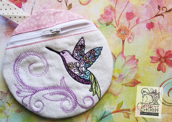 Hummingbird Earbuds Zipper Bag w/Lining - Embroidery Design