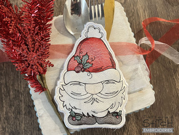 Santa Gnome Ornament & Silverware Holder - Machine Embroidery Designs & Patterns