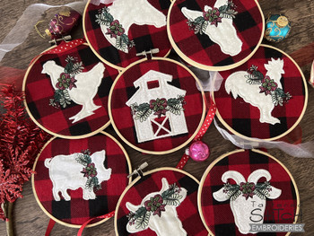 Holly Berry Holiday Pig Applique - Embroidery Designs