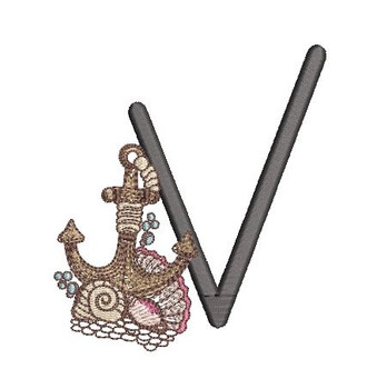 Nautical Font - Anchor  V - Embroidery Design