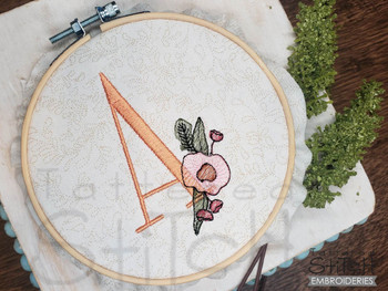  Peony ABCs Alphabet -V- Fits a 4x4" Hoop, Machine Embroidery Pattern, 