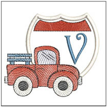 Truck ABCs - V - Fits a 4x4" Hoop, Machine Embroidery Pattern, 