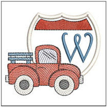 Truck ABCs - W - Fits a 4x4" Hoop, Machine Embroidery Pattern, 