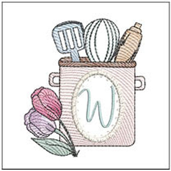 Kitchen Utensils ABCs -W Fits a 4x4" Hoop, Machine Embroidery Pattern,