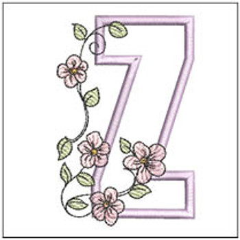 Cherry Blossoms Applique ABCs - Z Fits a 4x4" Hoop, Machine Embroidery Pattern, 
