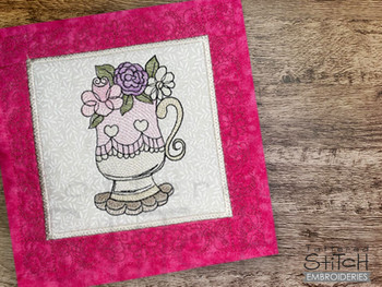 Blossoms Tea Cup Quilt Block - Embroidery Designs