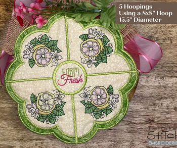 Lemons Circular Placemat - Fits a 8x8" Hoop - Embroidery Designs & Patterns