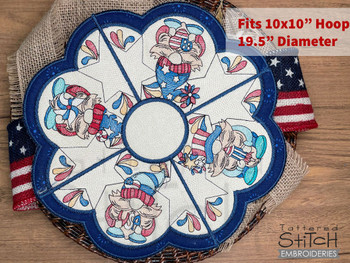 Patriotic Gnomes Circular Placemat - Fits a 10x10" Hoop - Embroidery Designs & Patterns