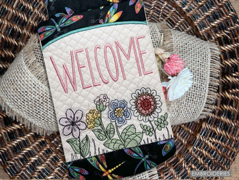 Whimsy Welcome Garden Flag - Embroidery Designs