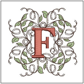 Leaf Monogram - ABCs - F - Fits a 4x4" Hoop, Machine Embroidery Pattern,