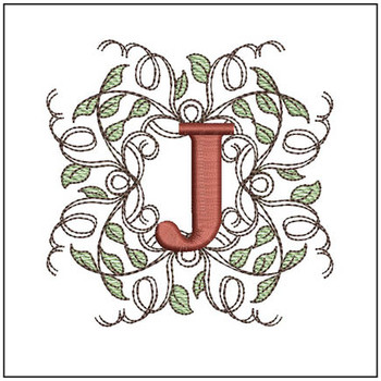 Leaf Monogram - ABCs - J - Fits a 4x4" Hoop, Machine Embroidery Pattern,
