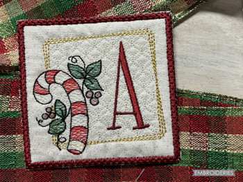 Candy Cane Coaster ABCs - I - Fits a 4x4" Hoop, Machine Embroidery Pattern,