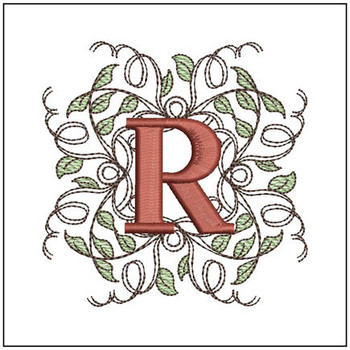 Leaf Monogram - ABCs - R- Fits a 4x4" Hoop, Machine Embroidery Pattern,