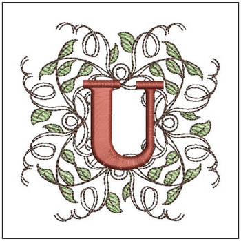 Leaf Monogram - ABCs - U- Fits a 4x4" Hoop, Machine Embroidery Pattern,