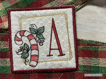 Candy Cane Coaster ABCs - Q- Fits a 4x4" Hoop, Machine Embroidery Pattern,