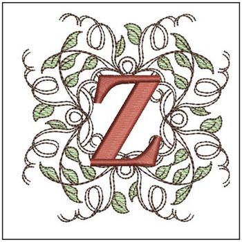Leaf Monogram - ABCs Z Fits a 4x4" Hoop, Machine Embroidery Pattern,
