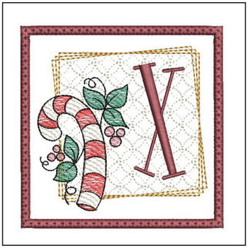 Candy Cane Coaster ABCs - X - Fits a 4x4" Hoop, Machine Embroidery Pattern,