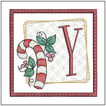 Candy Cane Coaster ABCs - Y - Fits a 4x4" Hoop, Machine Embroidery Pattern,