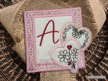 Daisy Hearts ABCs Coaster - N - Fits a 4x4" Hoop, Machine Embroidery Pattern,