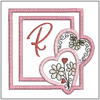 Daisy Hearts ABCs Coaster - R - Fits a 4x4" Hoop, Machine Embroidery Pattern,
