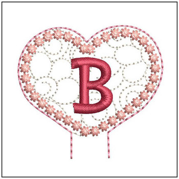 Floral Heart Pencil Topper ABCs - B - Embroidery Designs & Patterns