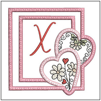  Daisy Hearts ABCs Coaster - X - Fits a 4x4" Hoop, Machine Embroidery Pattern,