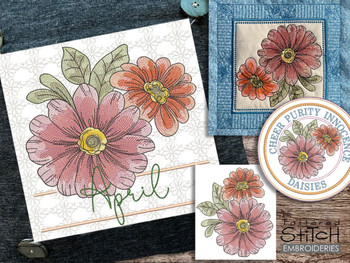 April Daisies Interchangeable Pillow Cover  - Embroidery Designs