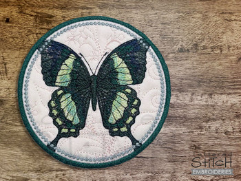 May Butterfly of the Month - Emerald Swallowtail Coaster- Embroidery Designs & Patterns