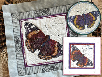 June Butterfly of the Month - Red Admiral Coaster- Embroidery Designs & Patterns