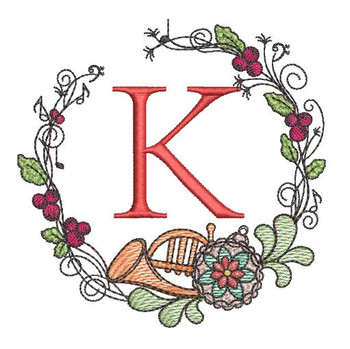French Horn Wreath K Font - Embroidery Designs