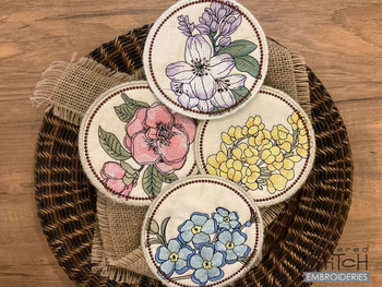 Floral Coasters Bundle - Embroidery Designs & Patterns