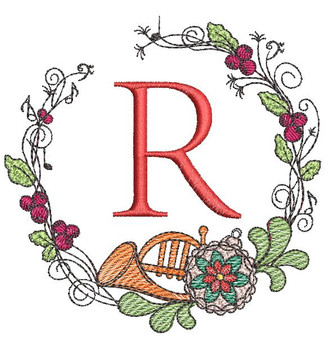 French Horn Wreath R Font - Embroidery Designs